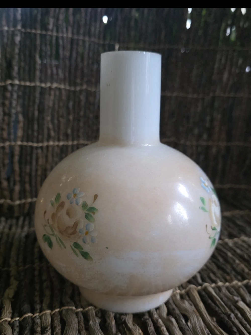 Hand-Painted Cream Ceramic Lamp Shade Hurricane with Hand Painted Floral Motif